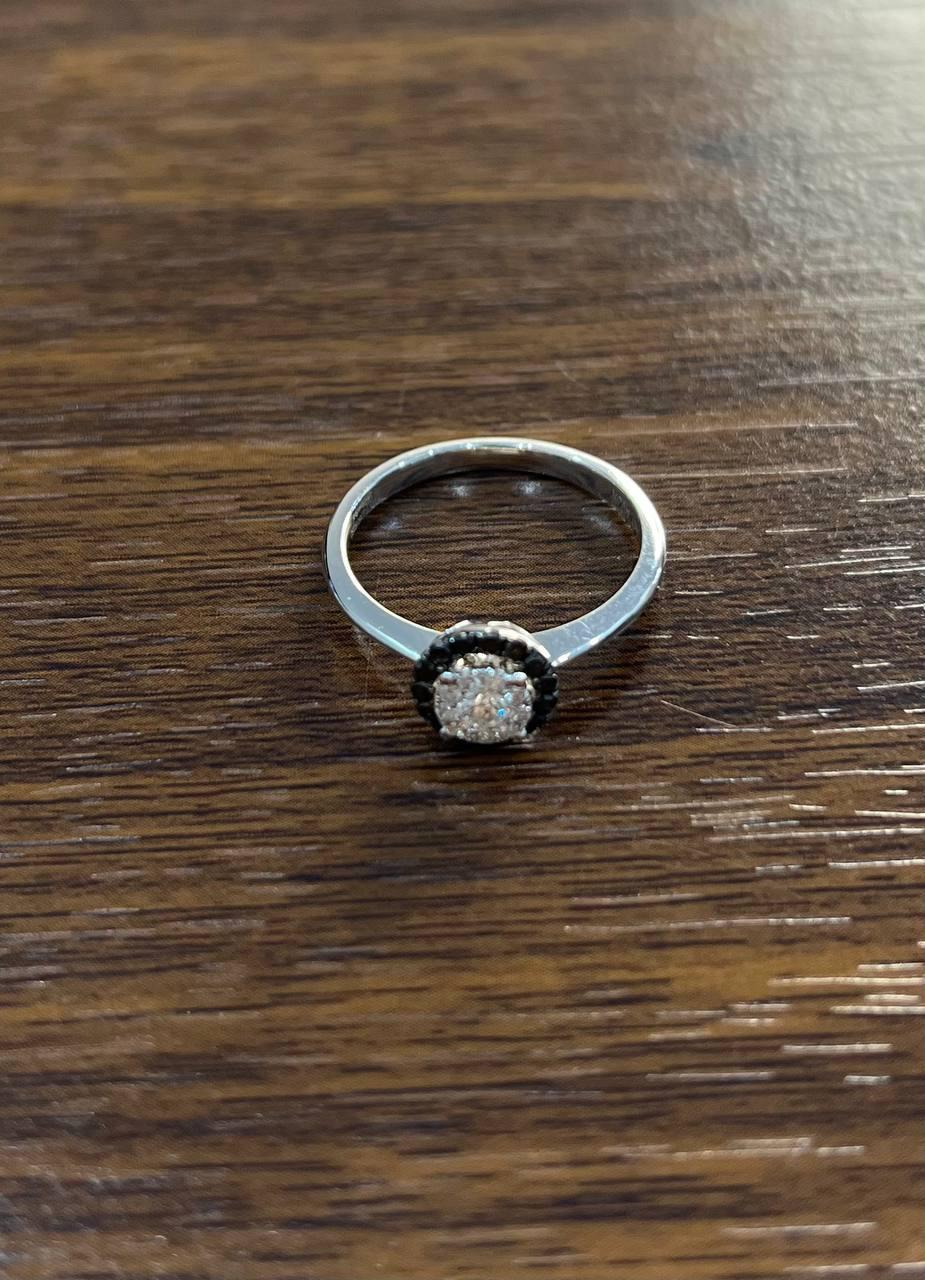 Diamonds Pave Set Round Cluster Black Diamond Halo 14K White Gold Statement Ring