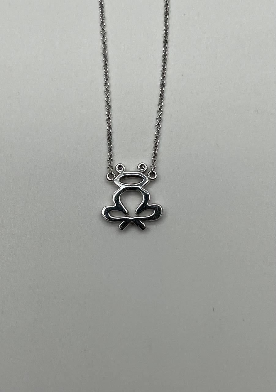 Frog Symbol Diamonds Halo Motif 18K Karat White Gold Pendant Chain Necklace