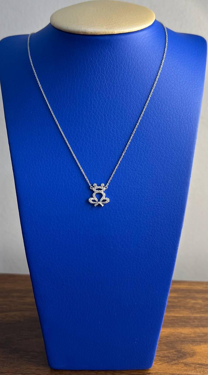 Frog Symbol Diamonds Halo Motif 18K Karat White Gold Pendant Chain Necklace