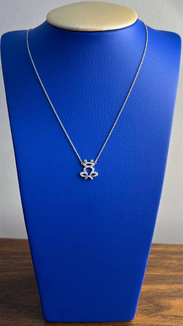 Frog Symbol Diamonds Halo Motif 18K Karat White Gold Pendant Chain Necklace