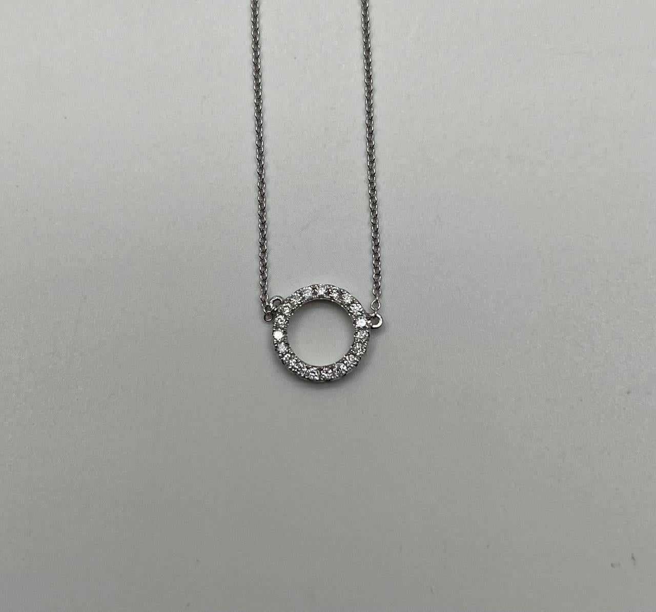Diamond Round Circle Symbol Motif 18K White Gold Pendant Chain Necklace