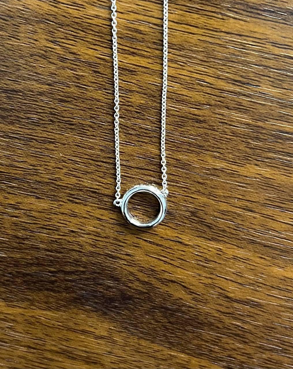 Diamond Round Circle Symbol Motif 18K White Gold Pendant Chain Necklace