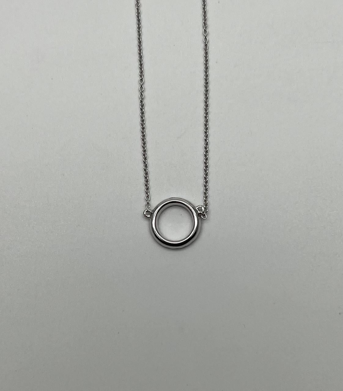 Diamond Round Circle Symbol Motif 18K White Gold Pendant Chain Necklace