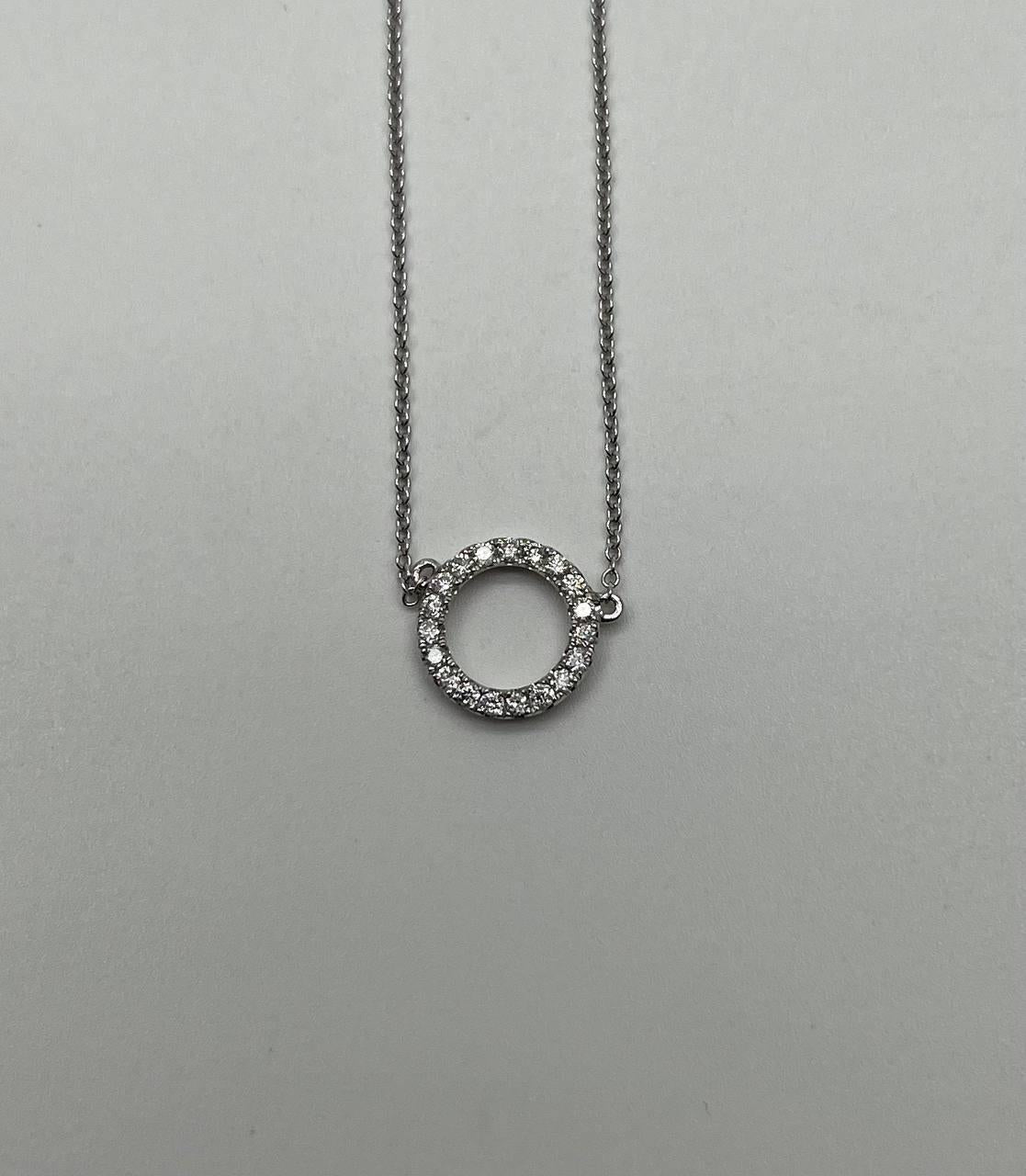 Diamond Round Circle Symbol Motif 18K White Gold Pendant Chain Necklace