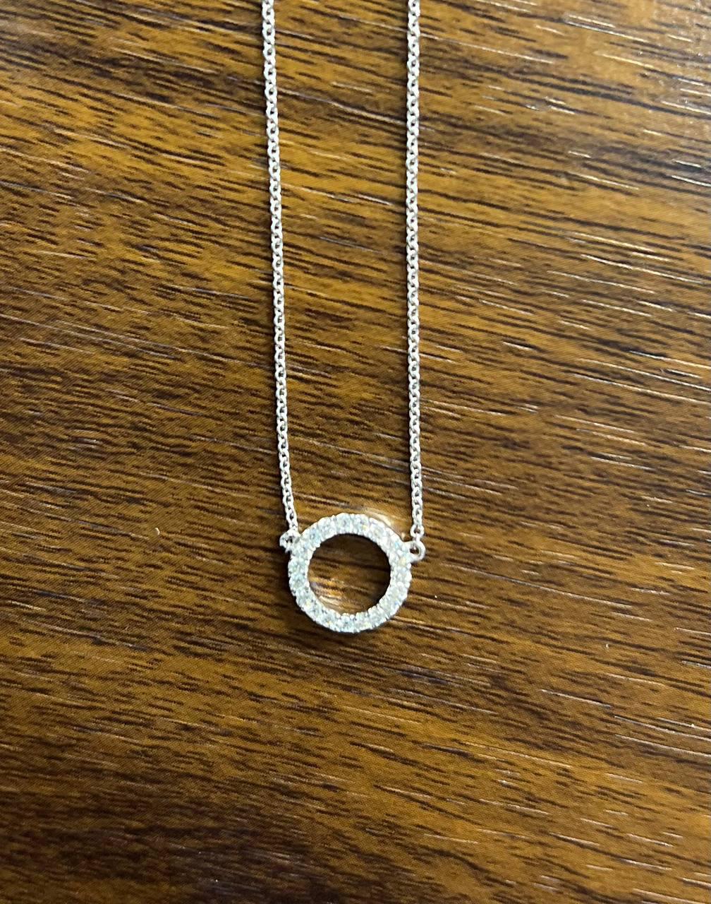 Diamond Round Circle Symbol Motif 18K White Gold Pendant Chain Necklace