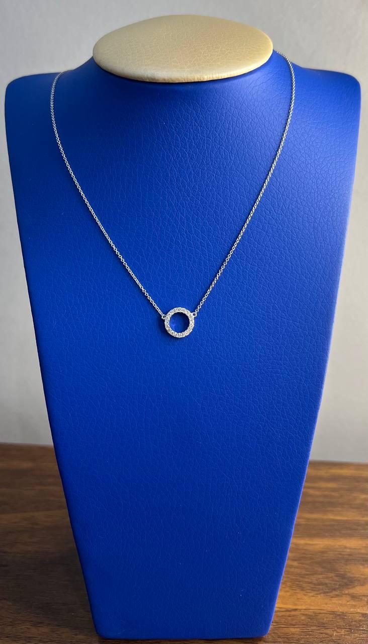 Diamond Round Circle Symbol Motif 18K White Gold Pendant Chain Necklace