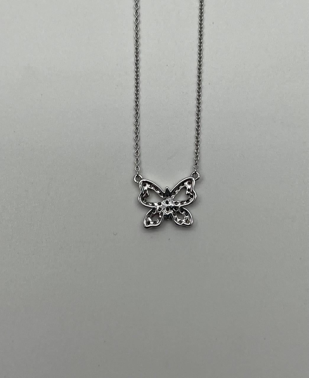 Butterfly Pave Set Diamonds Halo Motif 18K White Gold Pendant Chain Necklace