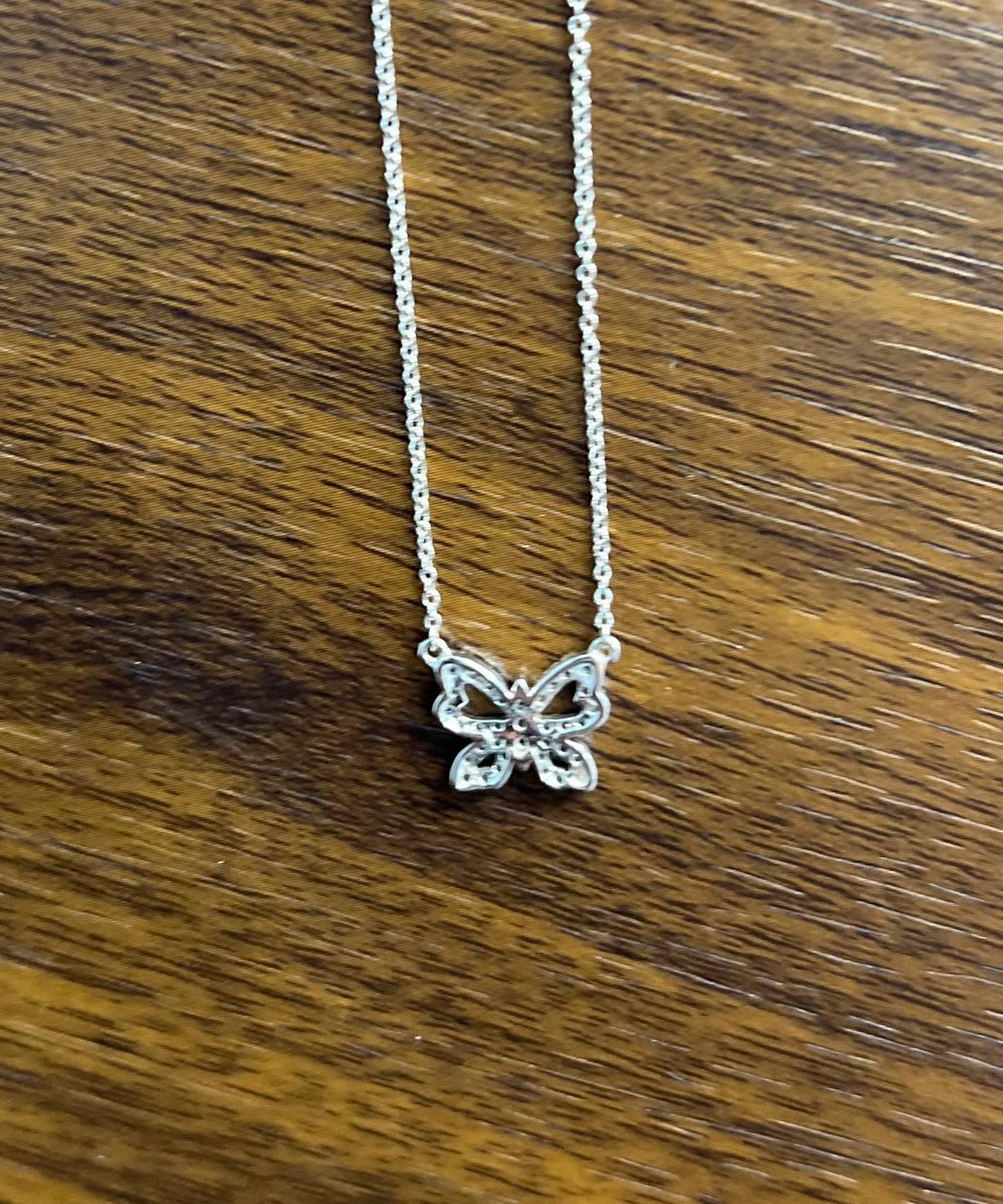 Butterfly Pave Set Diamonds Halo Motif 18K White Gold Pendant Chain Necklace