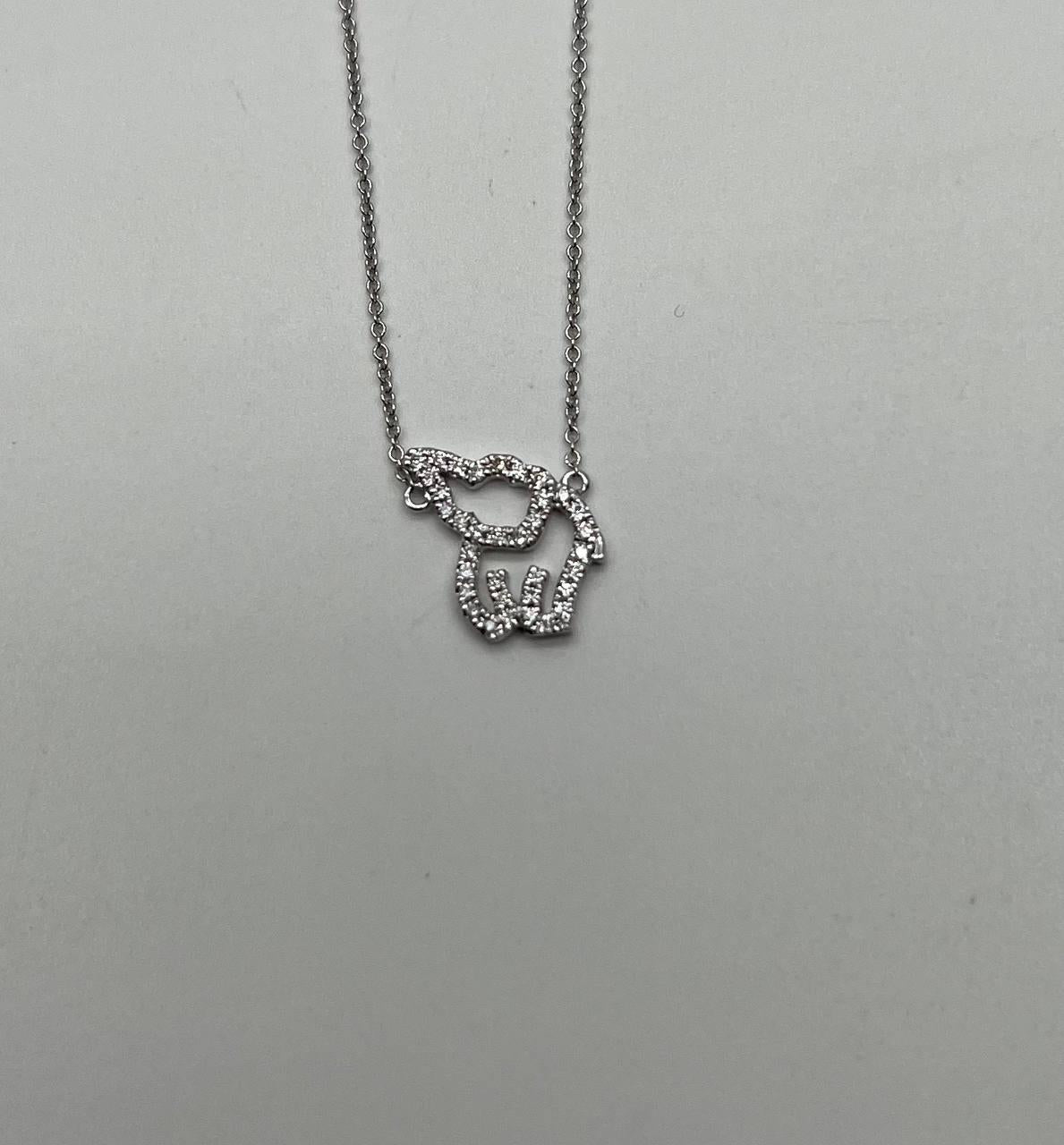 Elephant Diamonds Halo Set Motif 18K Karat White Gold Pendant Chain Necklace