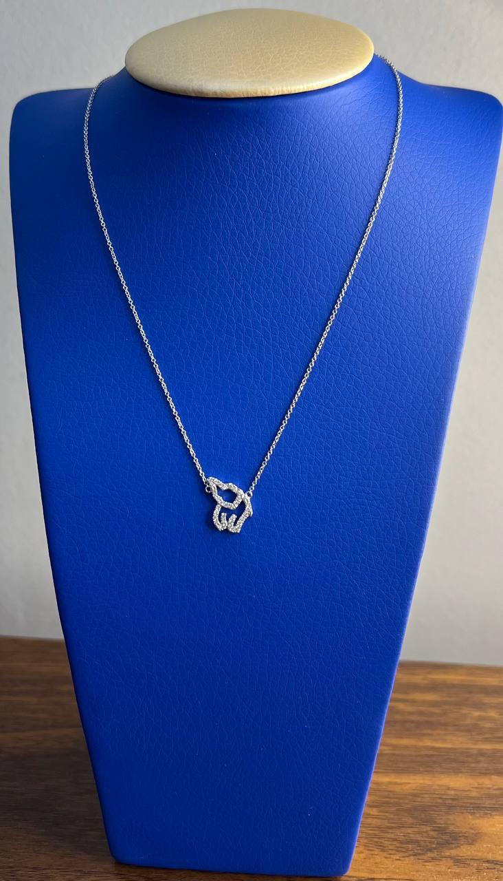 Elephant Diamonds Halo Set Motif 18K Karat White Gold Pendant Chain Necklace