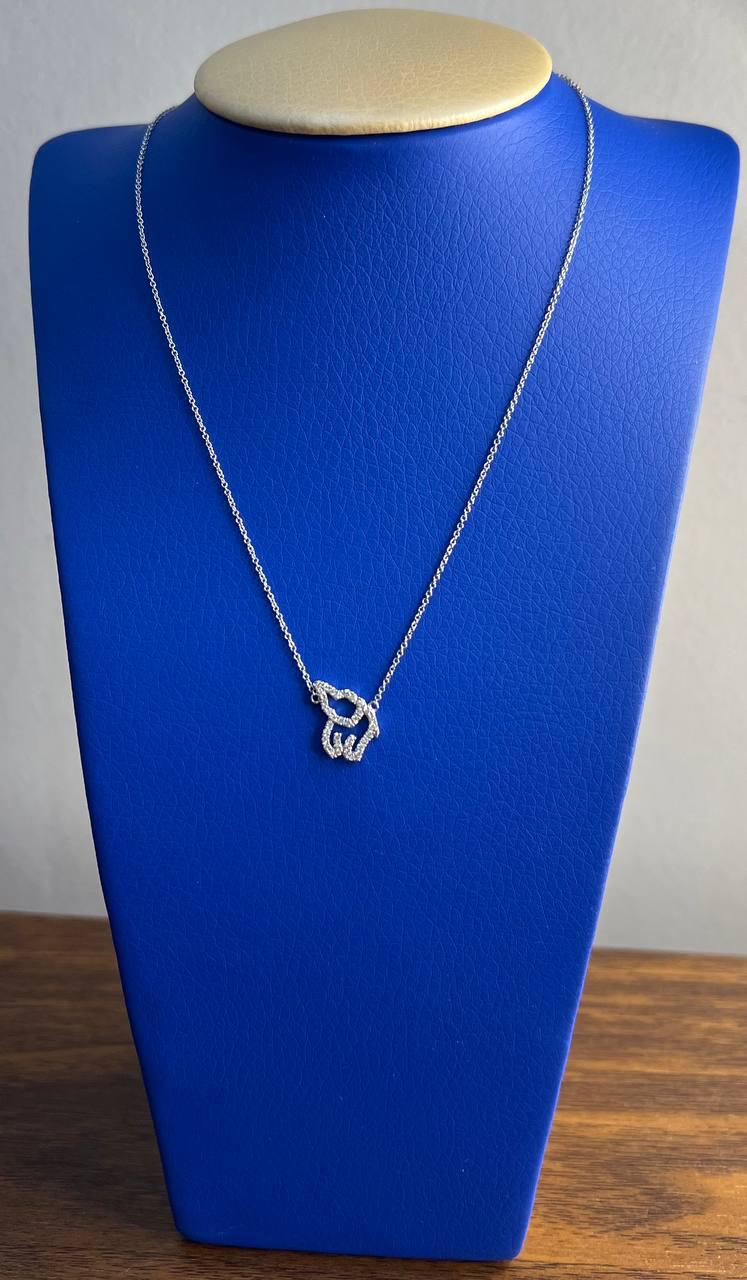 Elephant Diamonds Halo Set Motif 18K Karat White Gold Pendant Chain Necklace