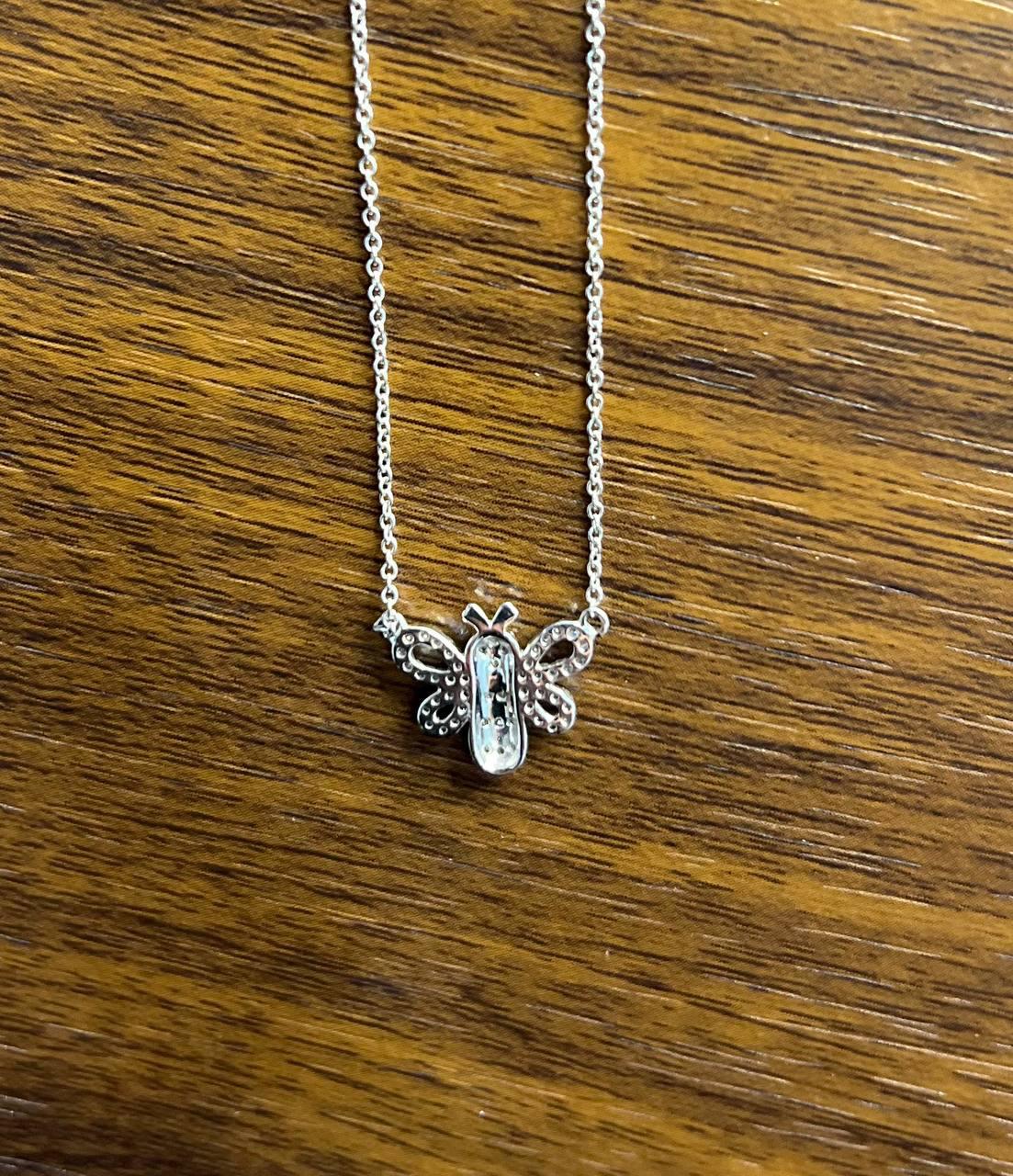 Honey Bee Symbol Diamonds Halo Motif 18K Karat White Gold Pendant Chain Necklace