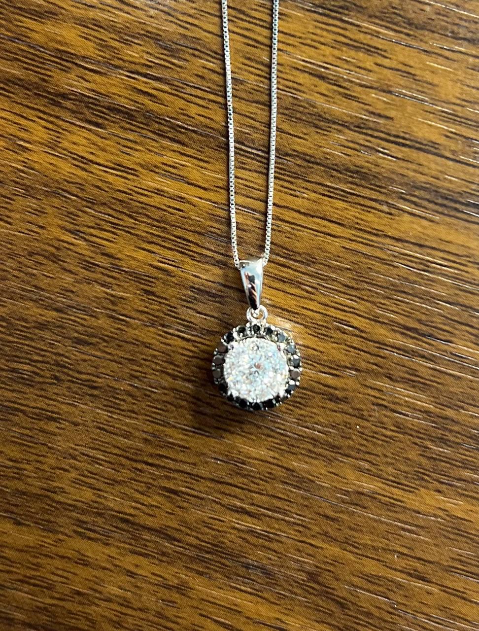 Diamonds Pave Set Round Cluster Black Diamonds Halo White Gold Pendant Necklace