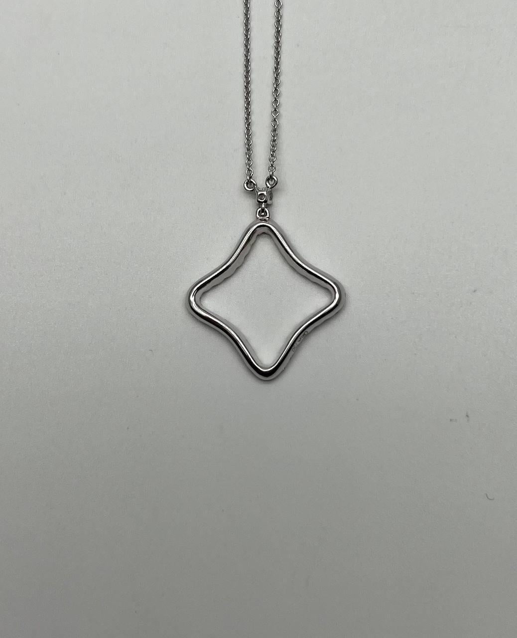 Clover Rhombus Diamonds Halo Motif 18K Karat White Gold Pendant Chain Necklace