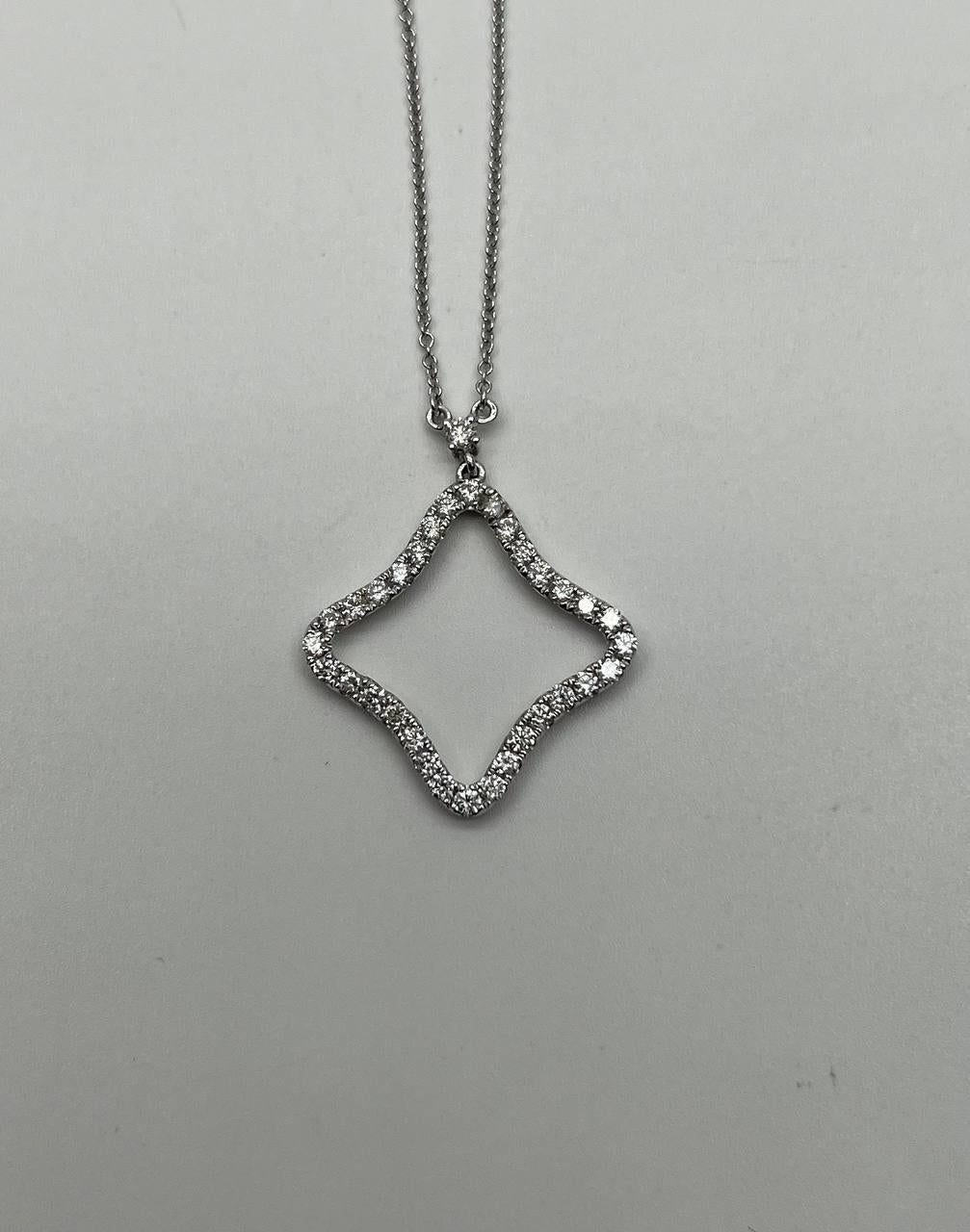 Clover Rhombus Diamonds Halo Motif 18K Karat White Gold Pendant Chain Necklace