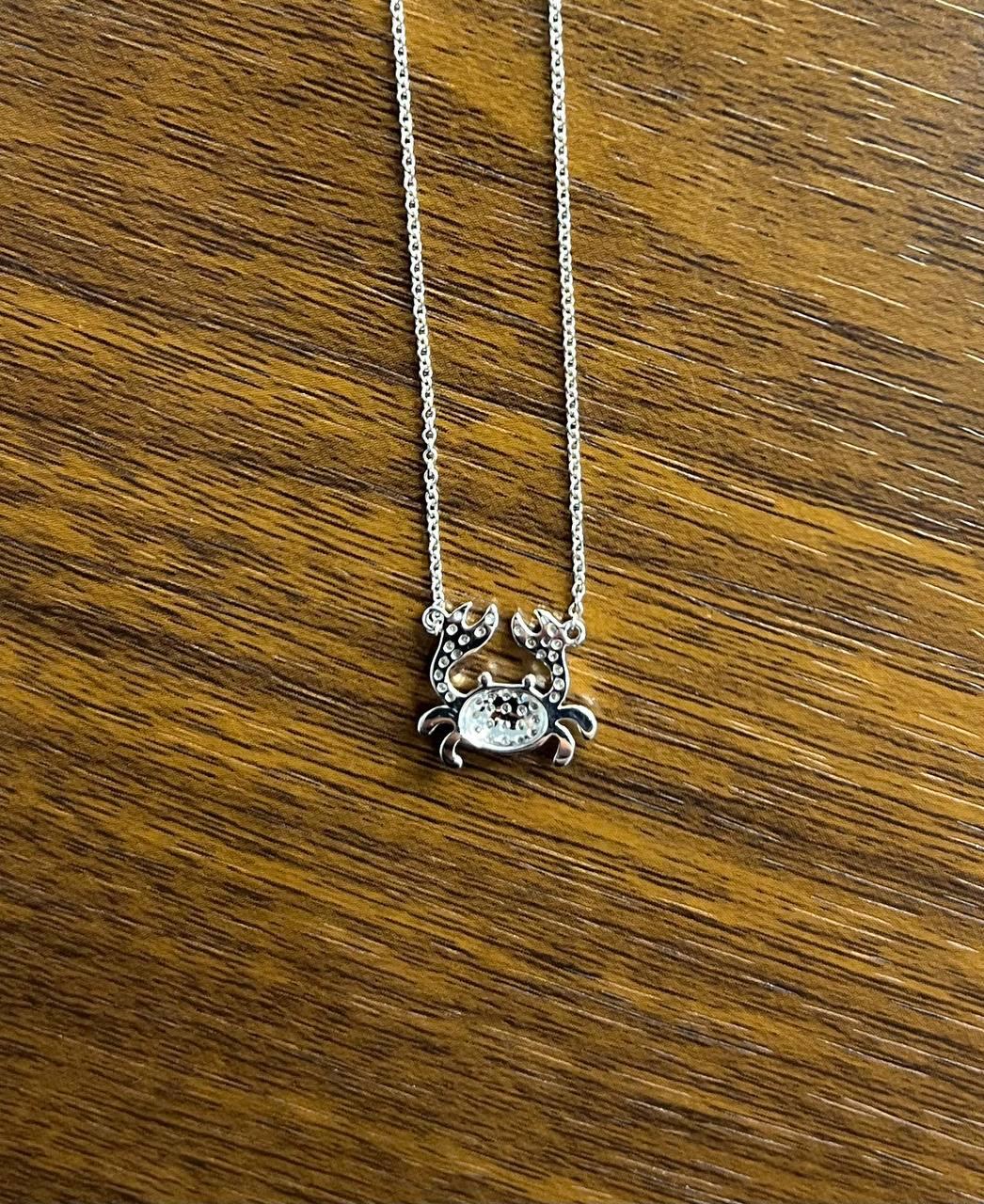 Crab Symbol Motif Diamond Halo Set 18K White Gold Chain Animal Pendant Necklace