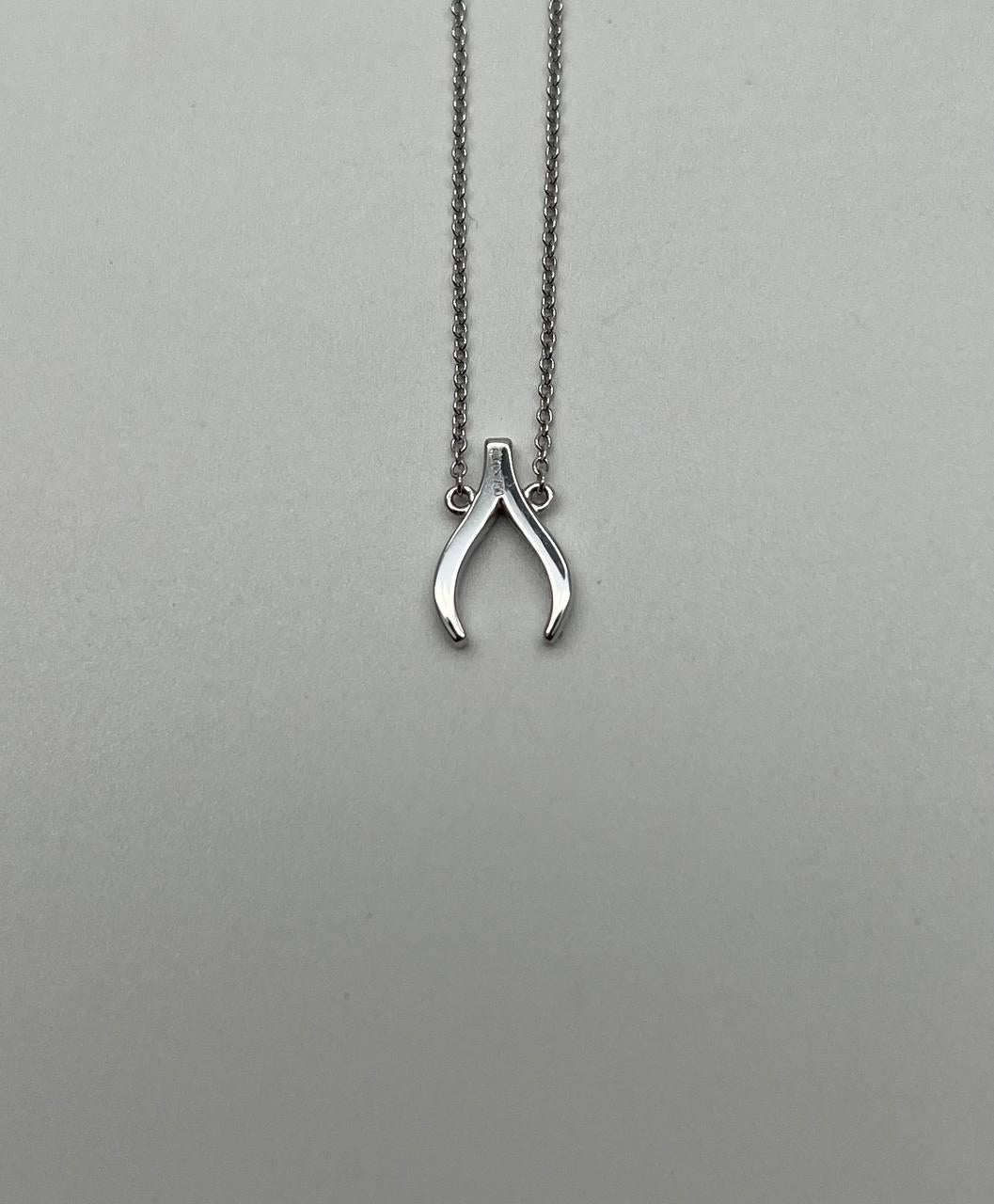 Diamond Wishbone Symbol Motif 18K White Gold Pendant Chain Necklace