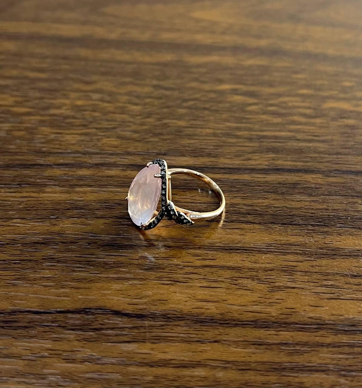 Pear Teardrop Shape Faceted Pink Rose Quartz Diamond Halo 14K Rose Gold Ring