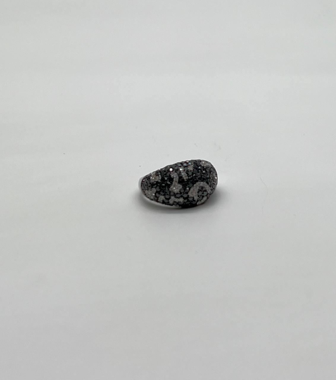 Black White Diamonds Pave Set 14K White Gold Statement Cocktail Unique Ring