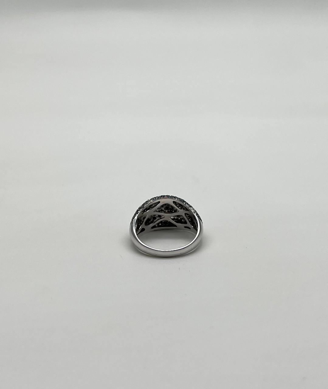 Black White Diamonds Pave Set 14K White Gold Statement Cocktail Unique Ring