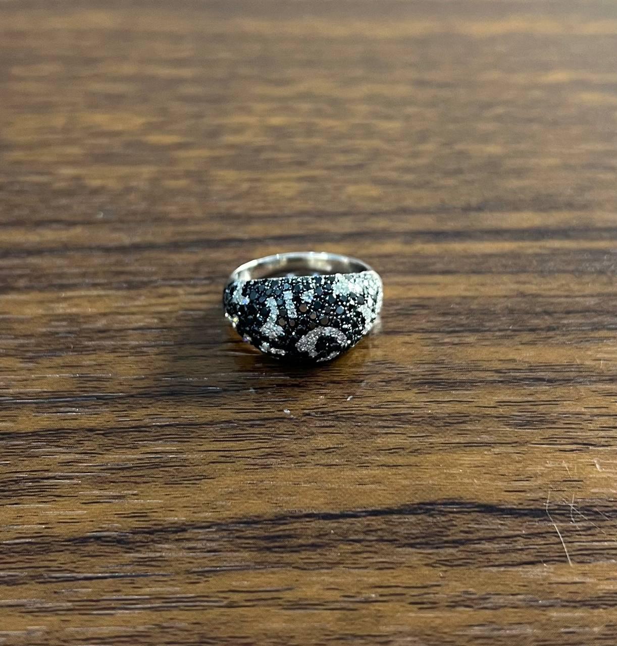 Black White Diamonds Pave Set 14K White Gold Statement Cocktail Unique Ring