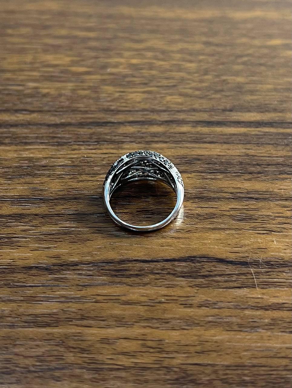 Black White Diamonds Pave Set 14K White Gold Statement Cocktail Unique Ring