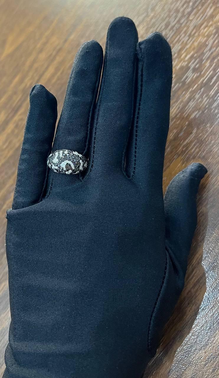 Black White Diamonds Pave Set 14K White Gold Statement Cocktail Unique Ring