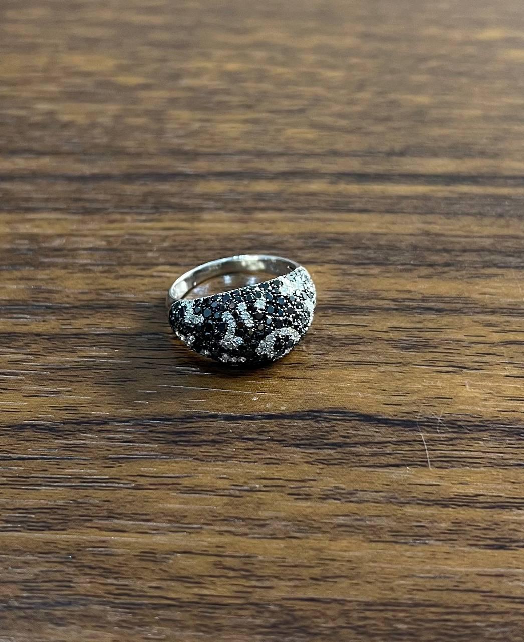 Black White Diamonds Pave Set 14K White Gold Statement Cocktail Unique Ring