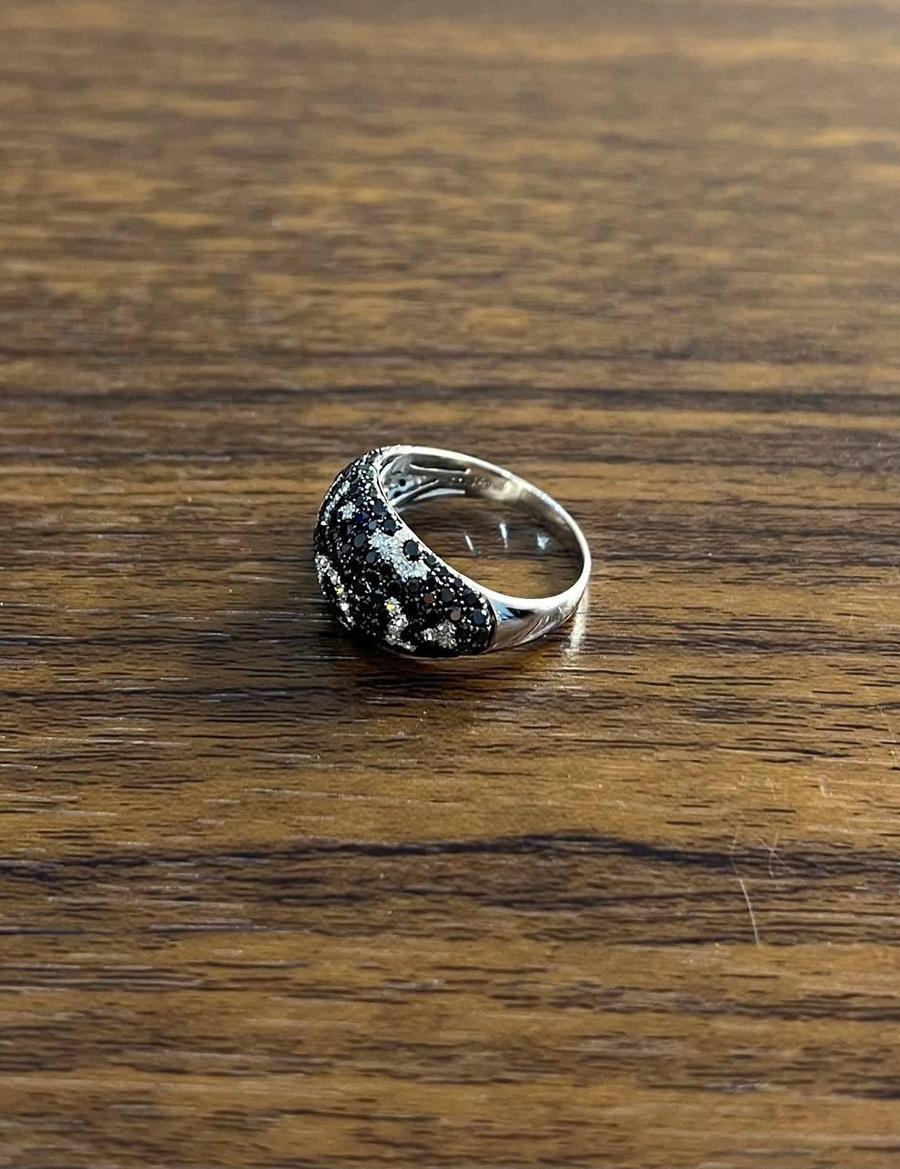 Black White Diamonds Pave Set 14K White Gold Statement Cocktail Unique Ring