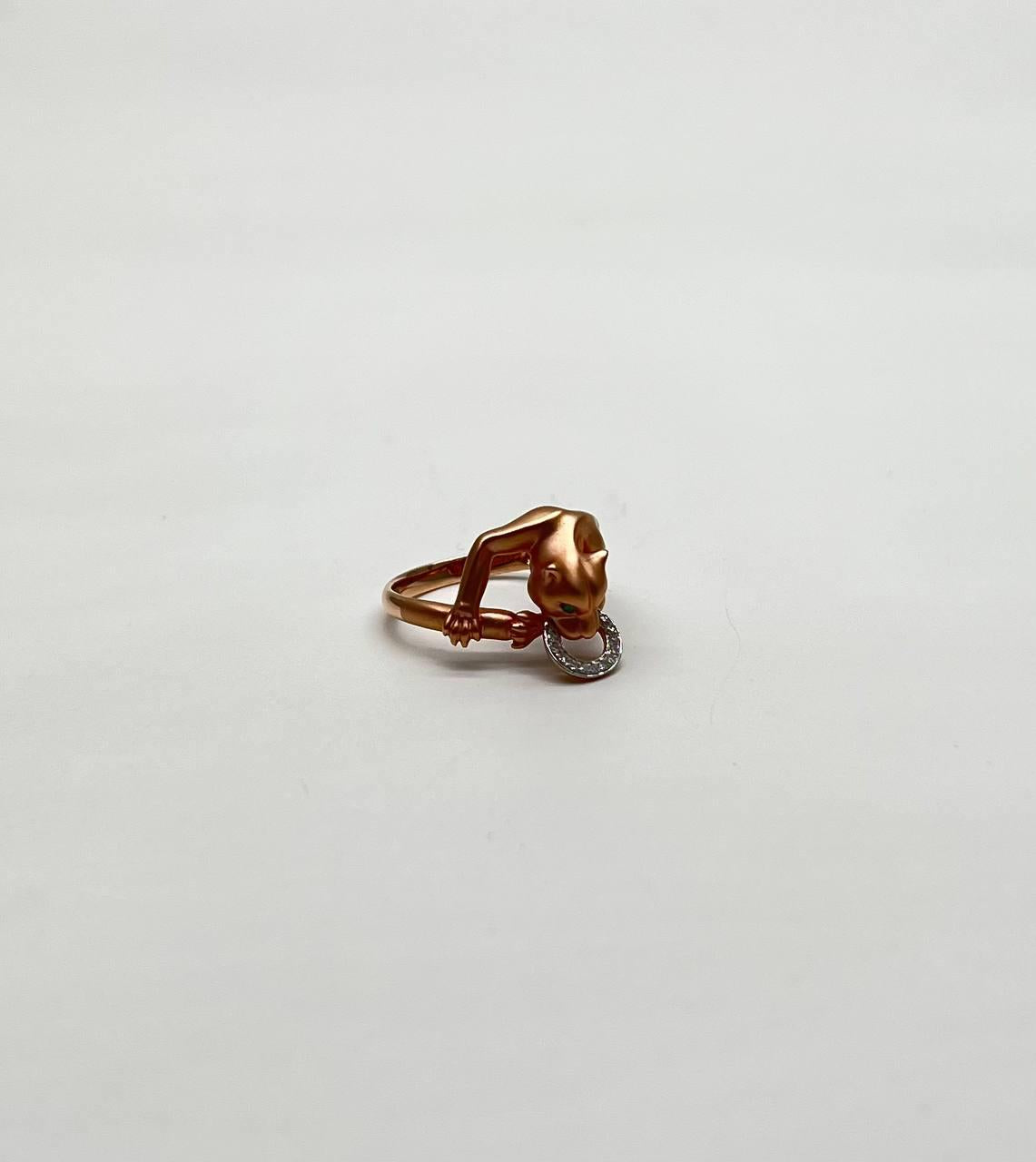 Panther Cat Emerald Diamond Ring 14K Rose Gold Statement Ring