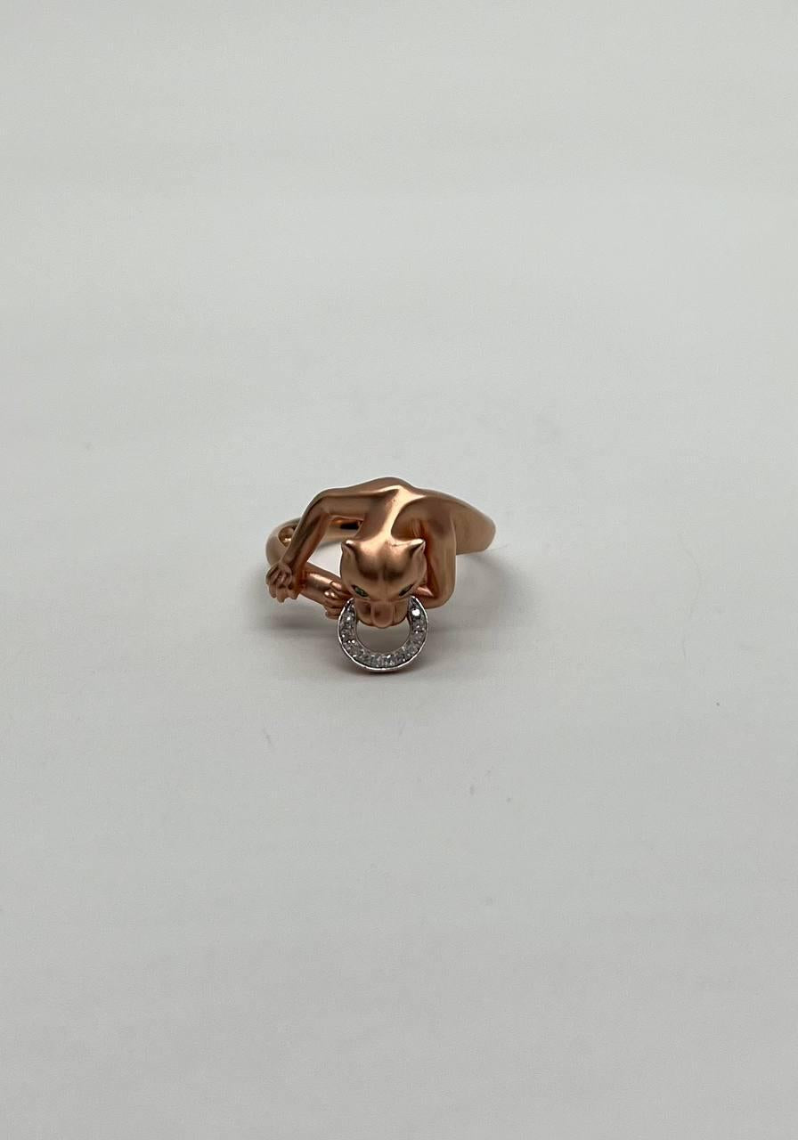 Panther Cat Emerald Diamond Ring 14K Rose Gold Statement Ring