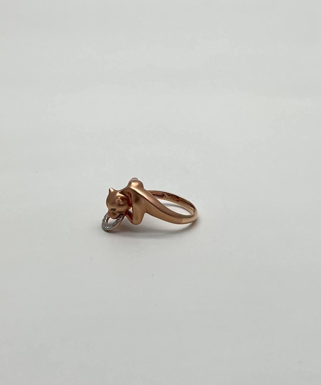 Panther Cat Emerald Diamond Ring 14K Rose Gold Statement Ring