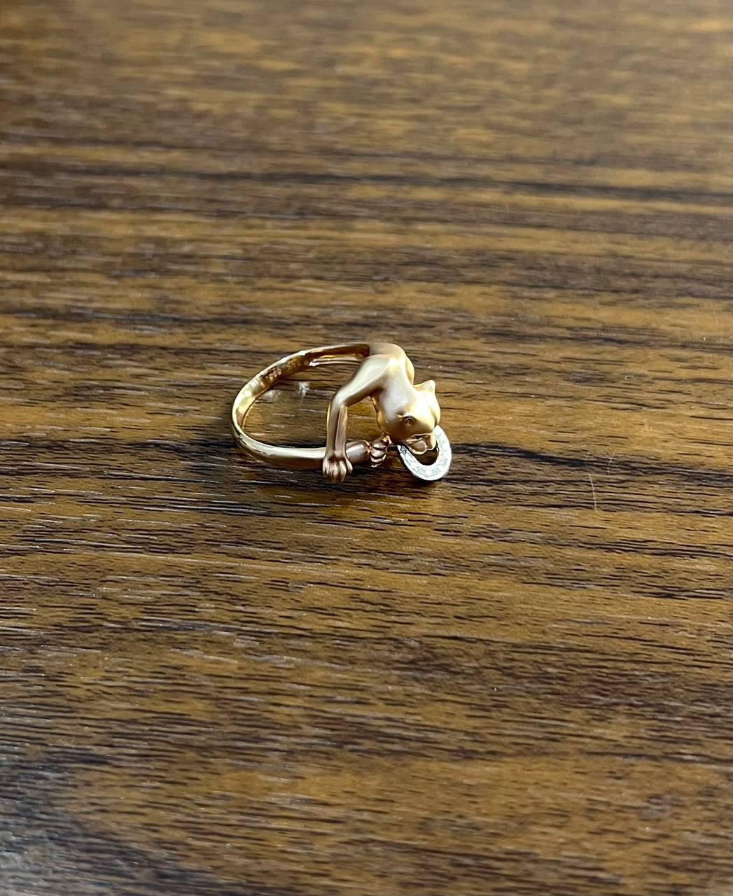 Panther Cat Emerald Diamond Ring 14K Rose Gold Statement Ring