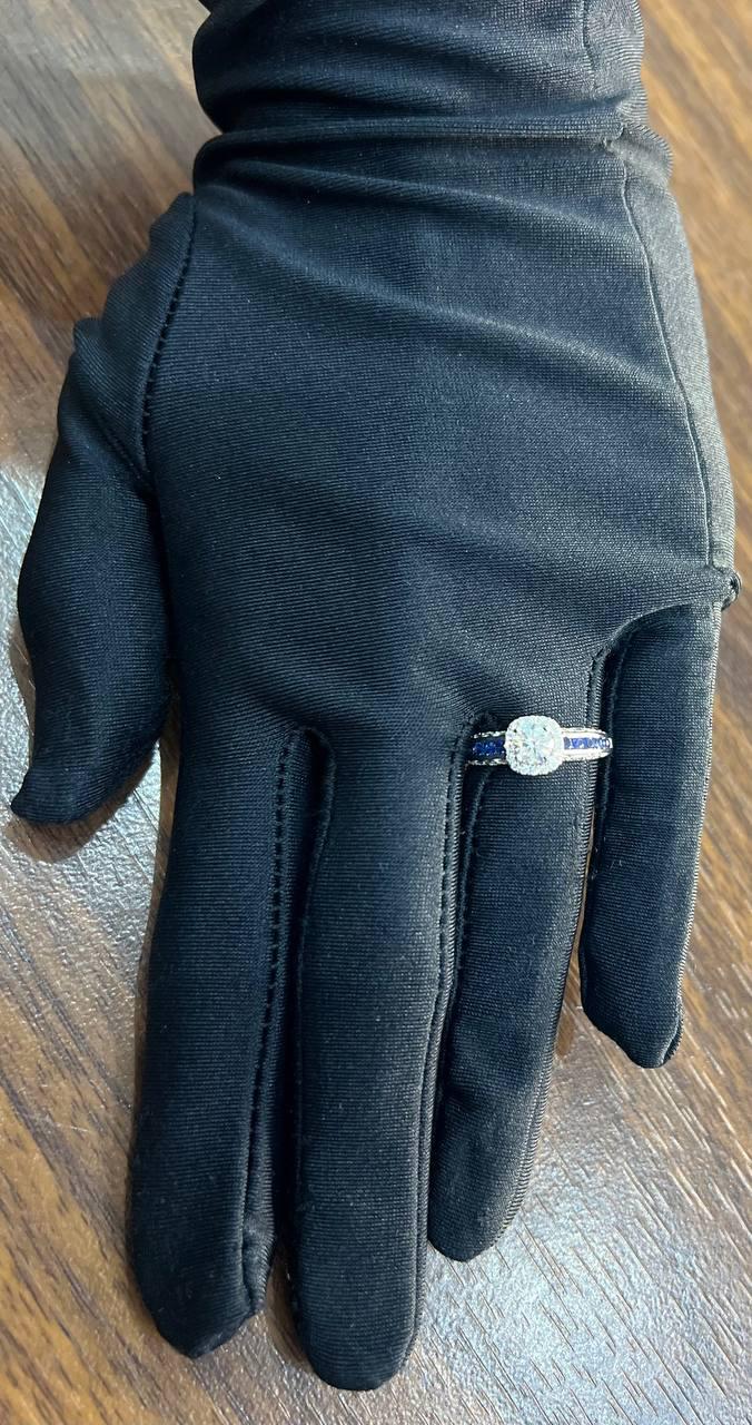 Round Shape Brilliant Cut Diamond Blue Sapphire Channel Set 18K White Gold Ring