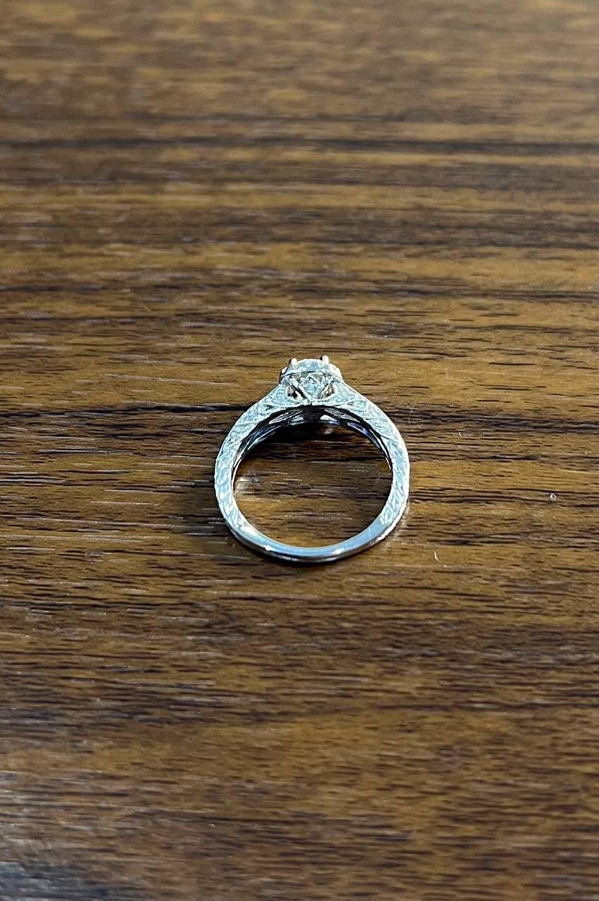 Round Shape Brilliant Cut Diamond Blue Sapphire Channel Set 18K White Gold Ring