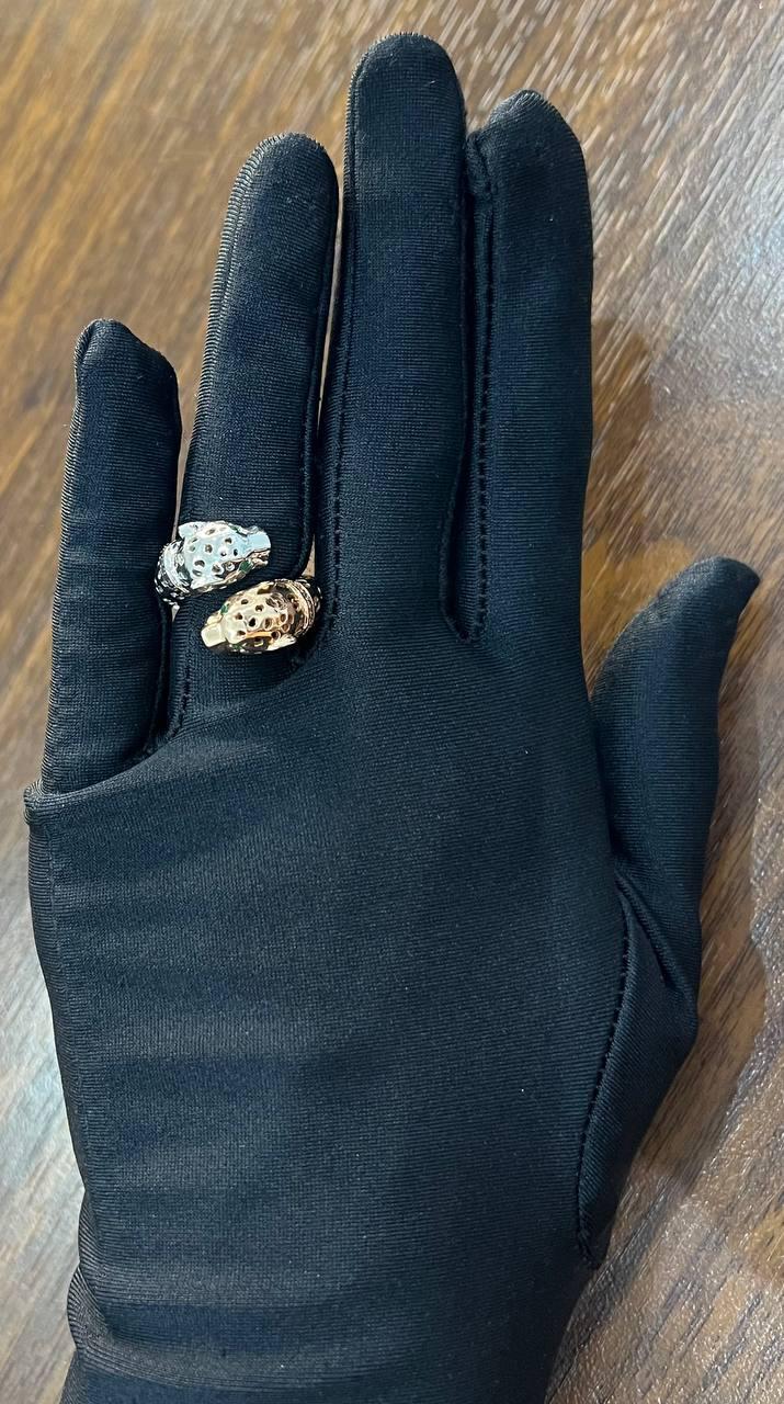 Two Tone Snow Leopard Golden Panther 14K Two Head Rose White Gold Statement Ring