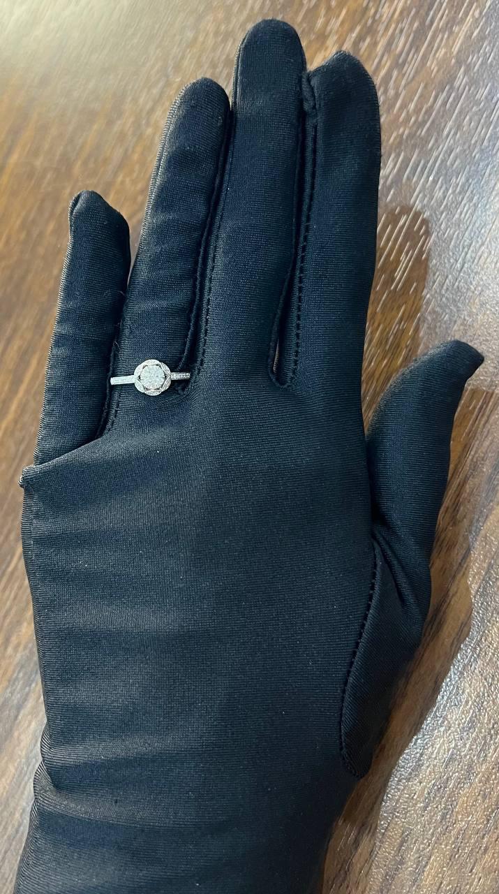 Classic Dainty Round Shape White Diamond Halo Pave 14K White Gold Promise Ring