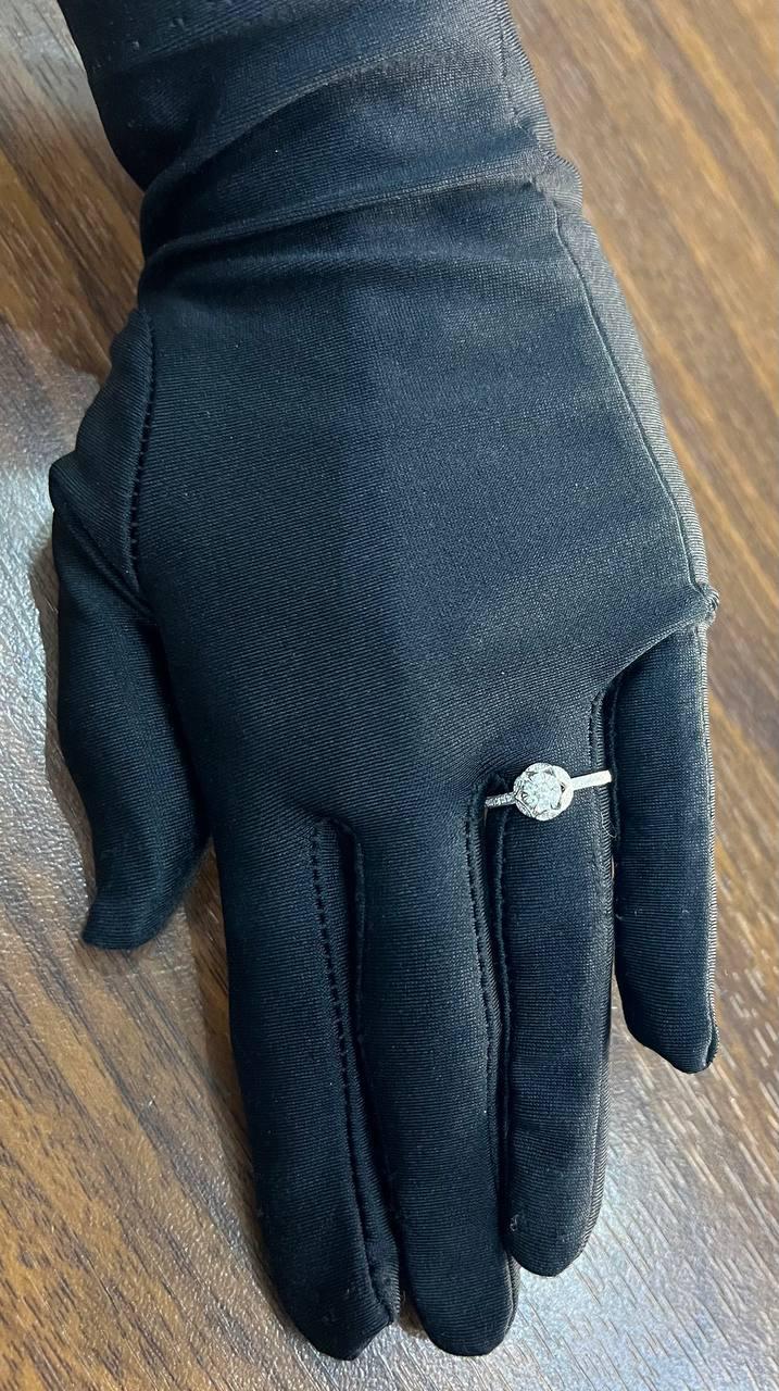 Classic Dainty Round Shape White Diamond Halo Pave 14K White Gold Promise Ring