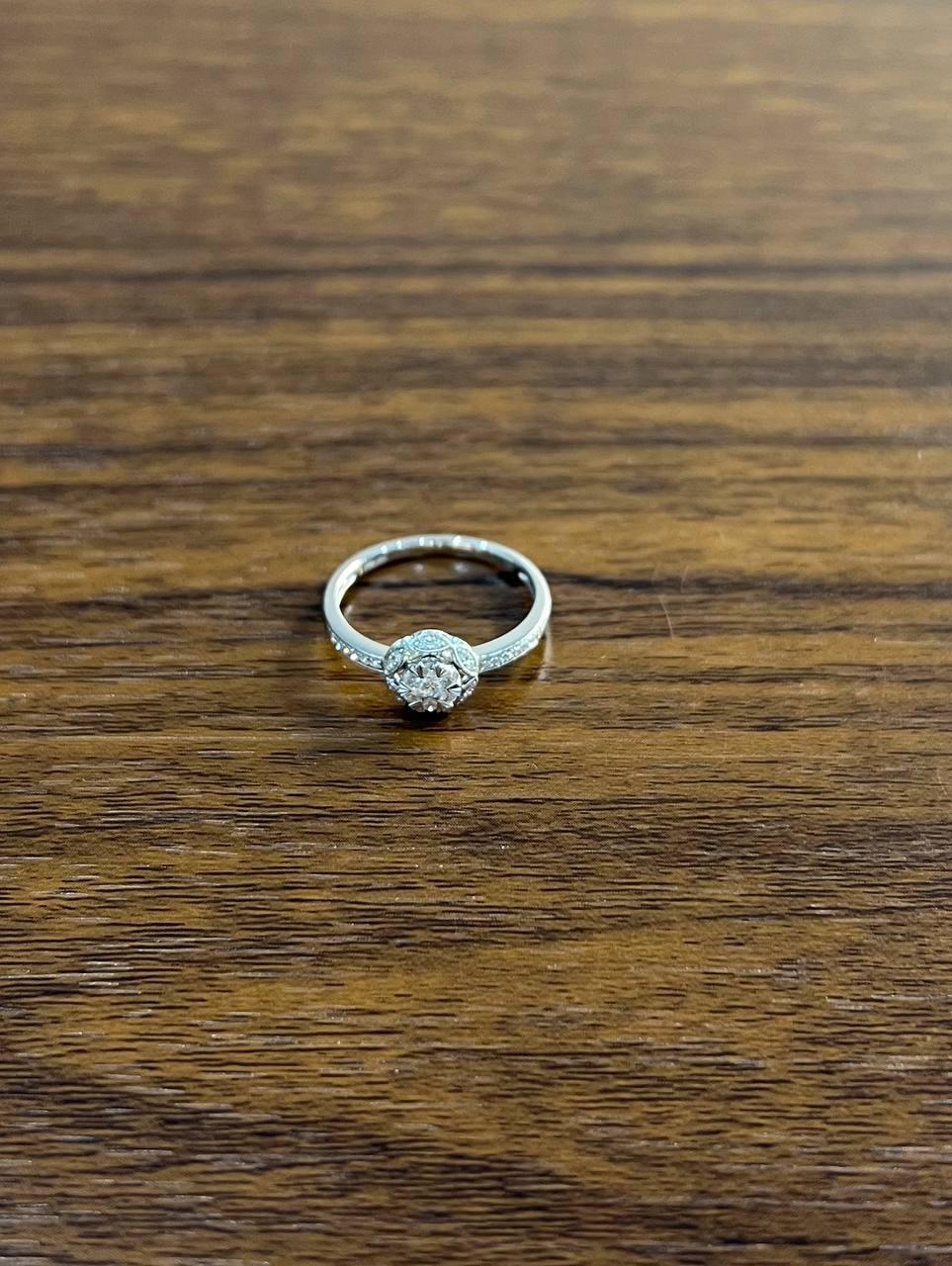 Classic Dainty Round Shape White Diamond Halo Pave 14K White Gold Promise Ring