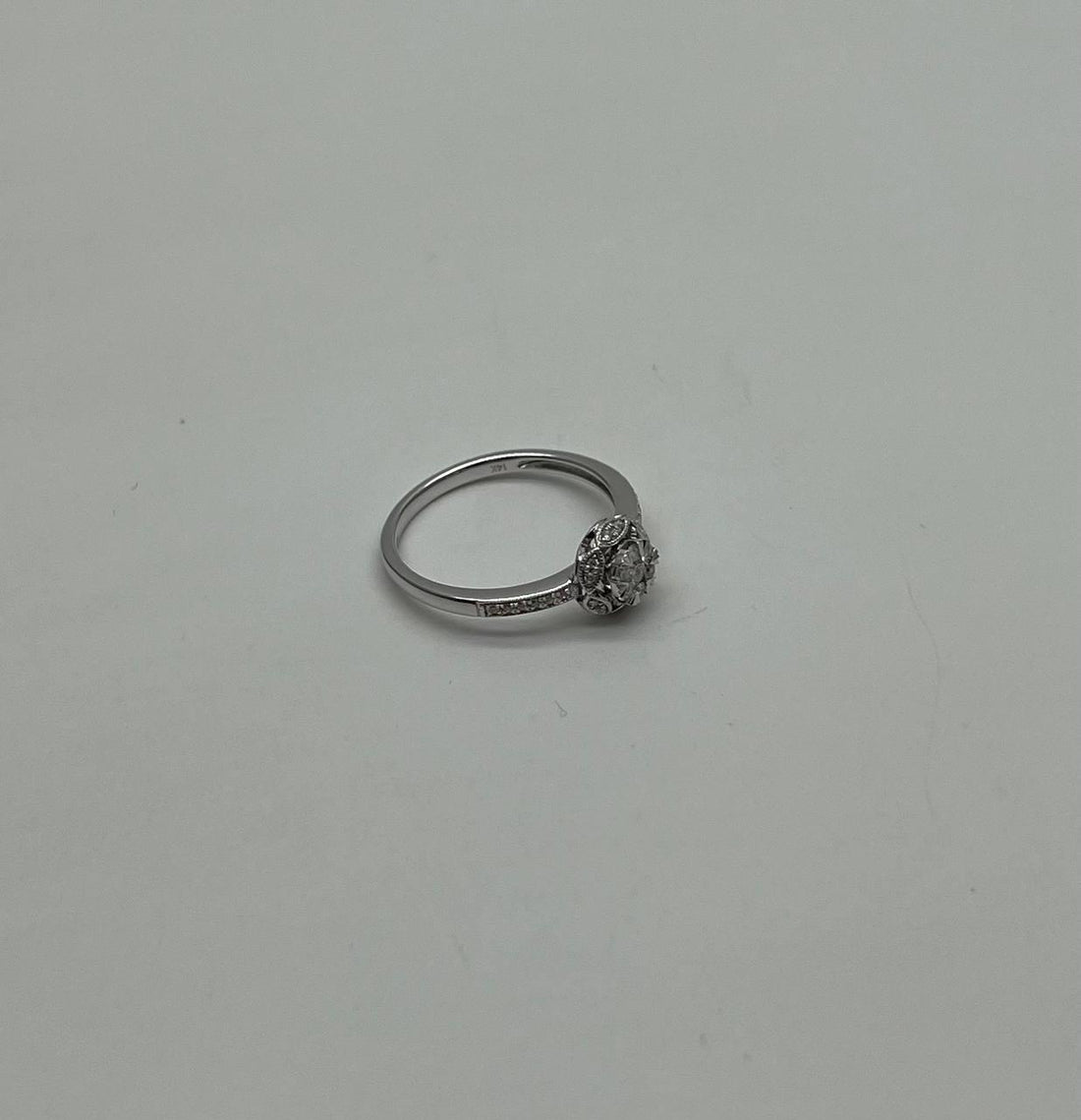 Round Shape Brilliant Cluster Halo Set 14K White Gold Promise Dainty Ring