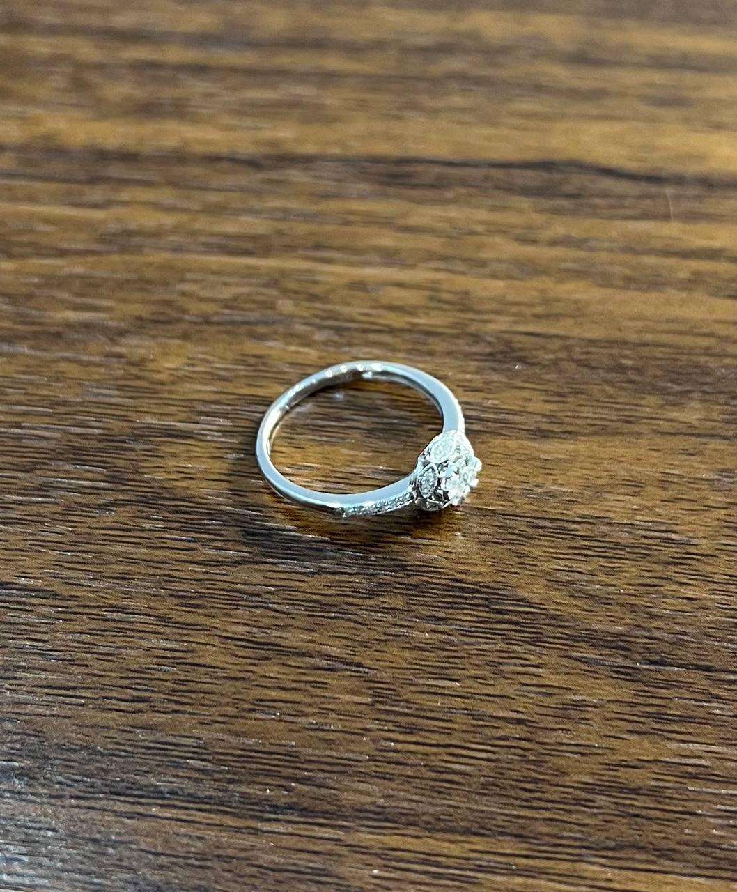 Classic Dainty Round Shape White Diamond Halo Pave 14K White Gold Promise Ring