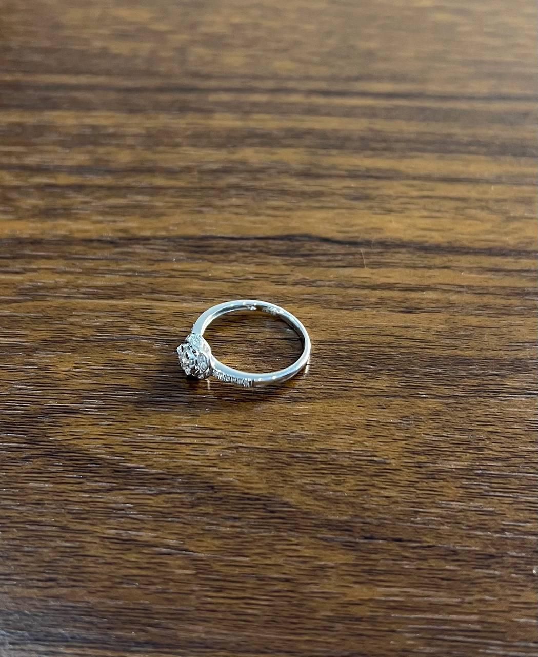 Round Shape Brilliant Cluster Halo Set 14K White Gold Promise Dainty Ring