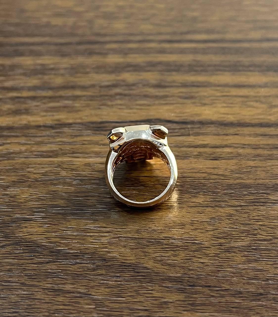 Panther Cat Emeralds Diamonds Head Face Ring 14K Rose Gold Statement Ring