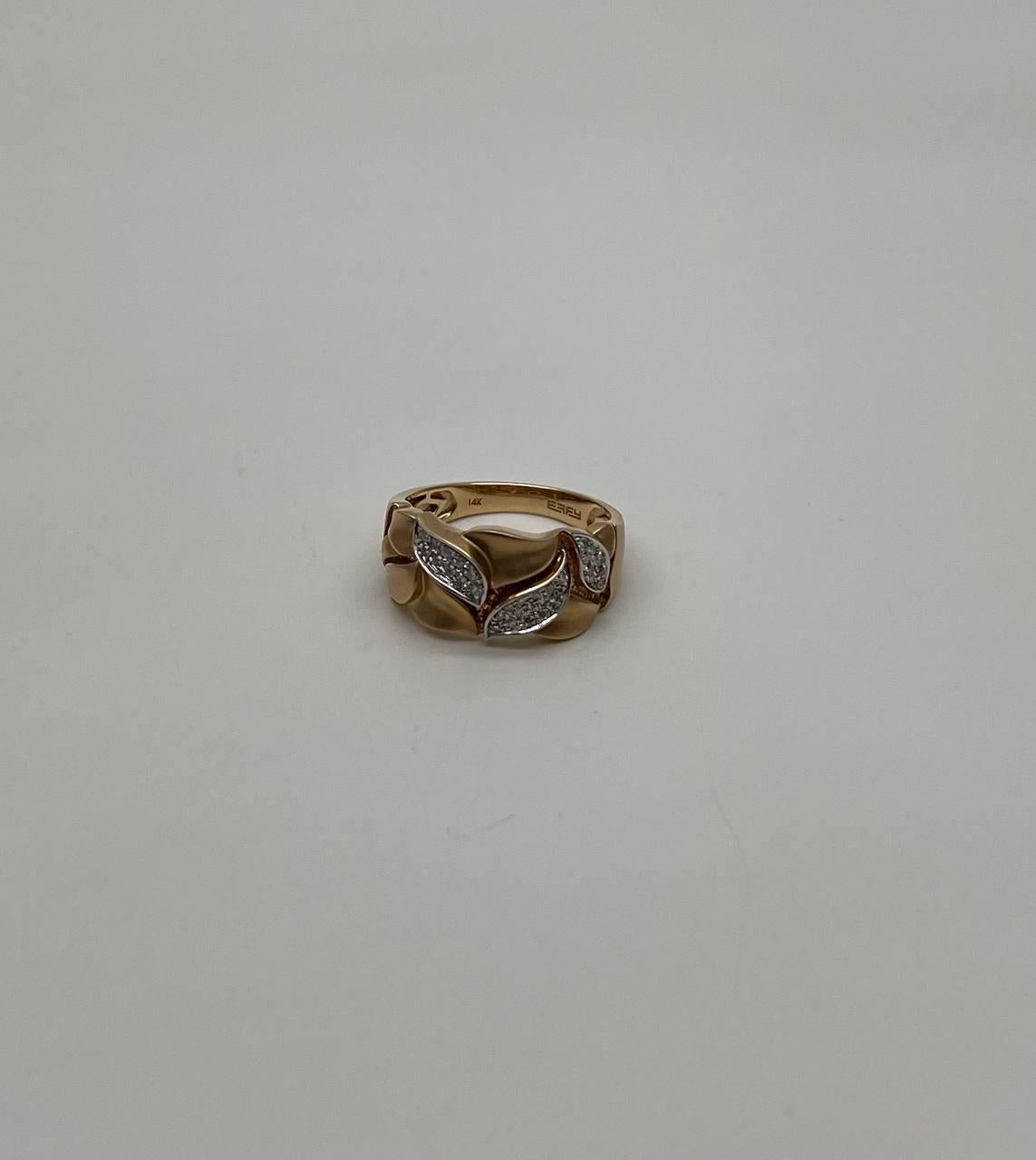 Leaf Leaves Nature Inspired Pave Set 14K Yellow Gold Statement Band Ring