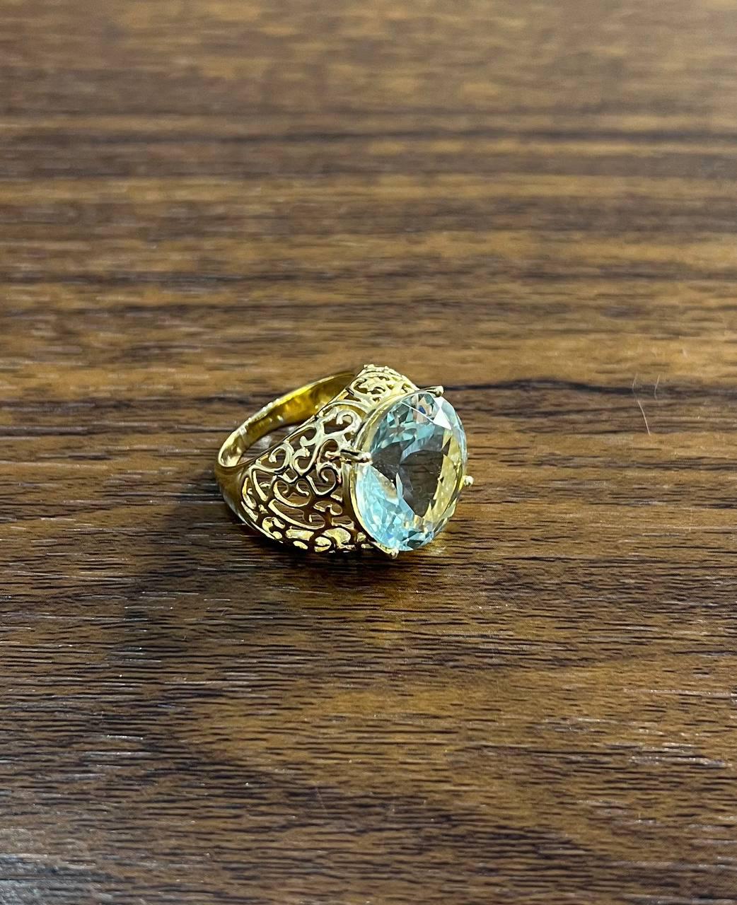 Large Jumbo Green Amethyst Prasiolite Scroll Cage Motif 14K Yellow Gold Ring