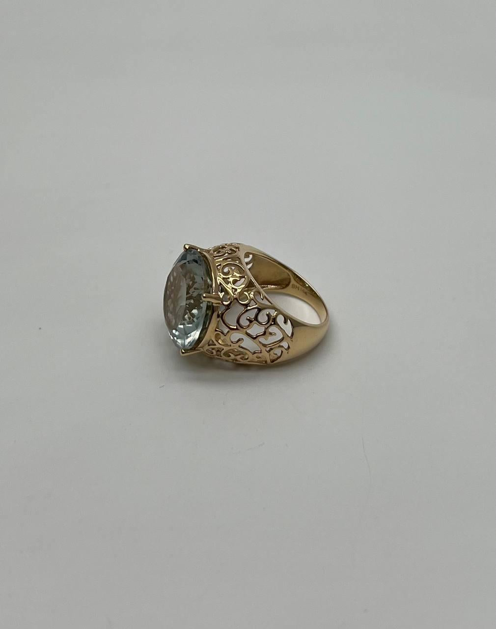 Large Jumbo Green Amethyst Prasiolite Scroll Cage Motif 14K Yellow Gold Ring