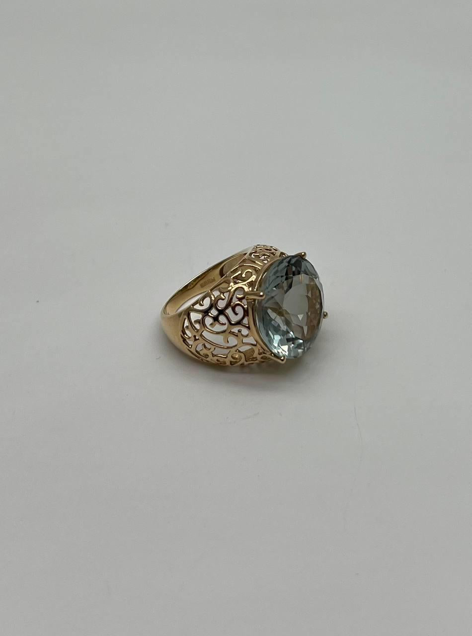 Large Jumbo Green Amethyst Prasiolite Scroll Cage Motif 14K Yellow Gold Ring