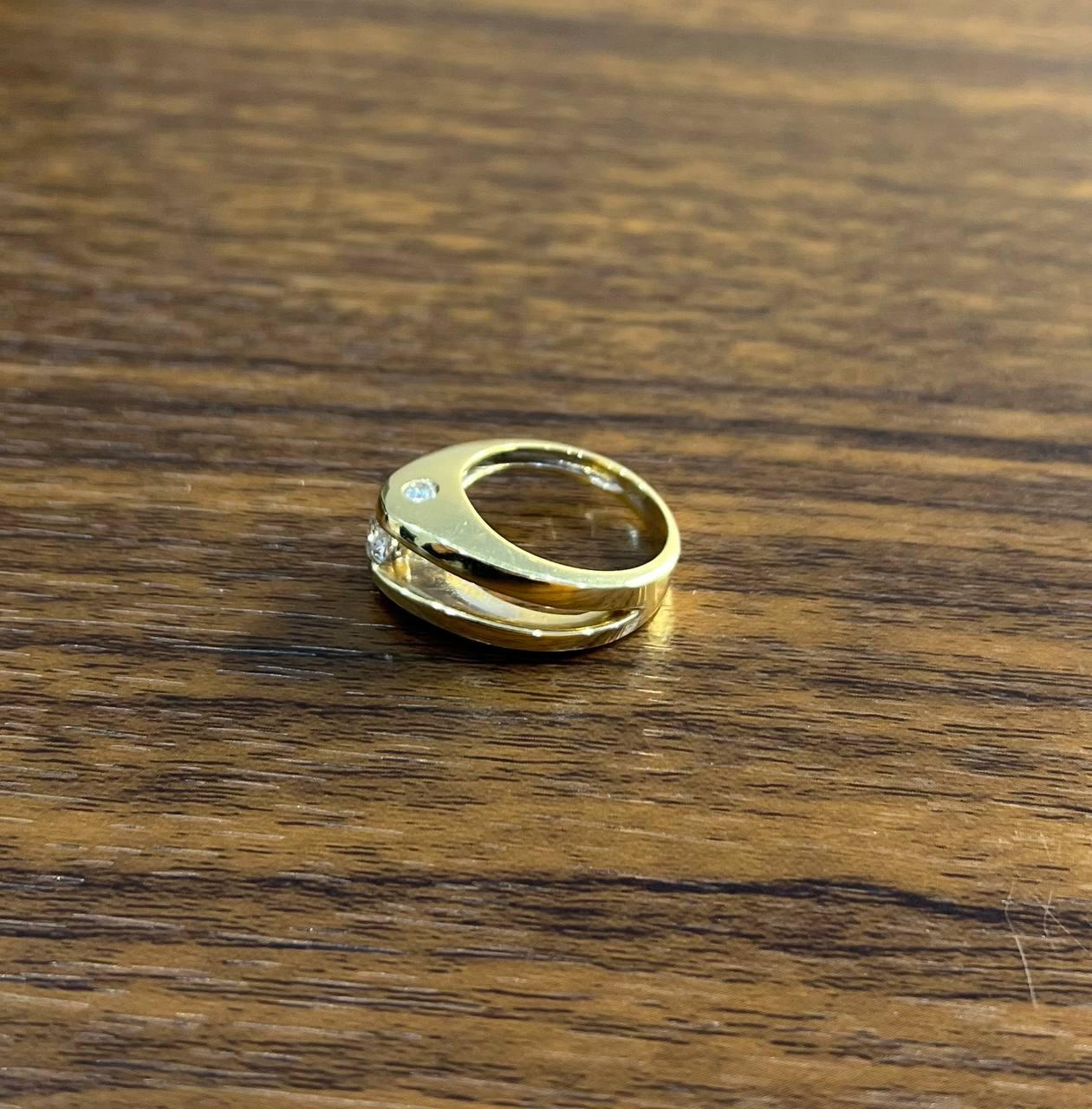 Unique Round Diamond Tension Set Flush Set Bypass 14K Yellow Gold Statement Ring