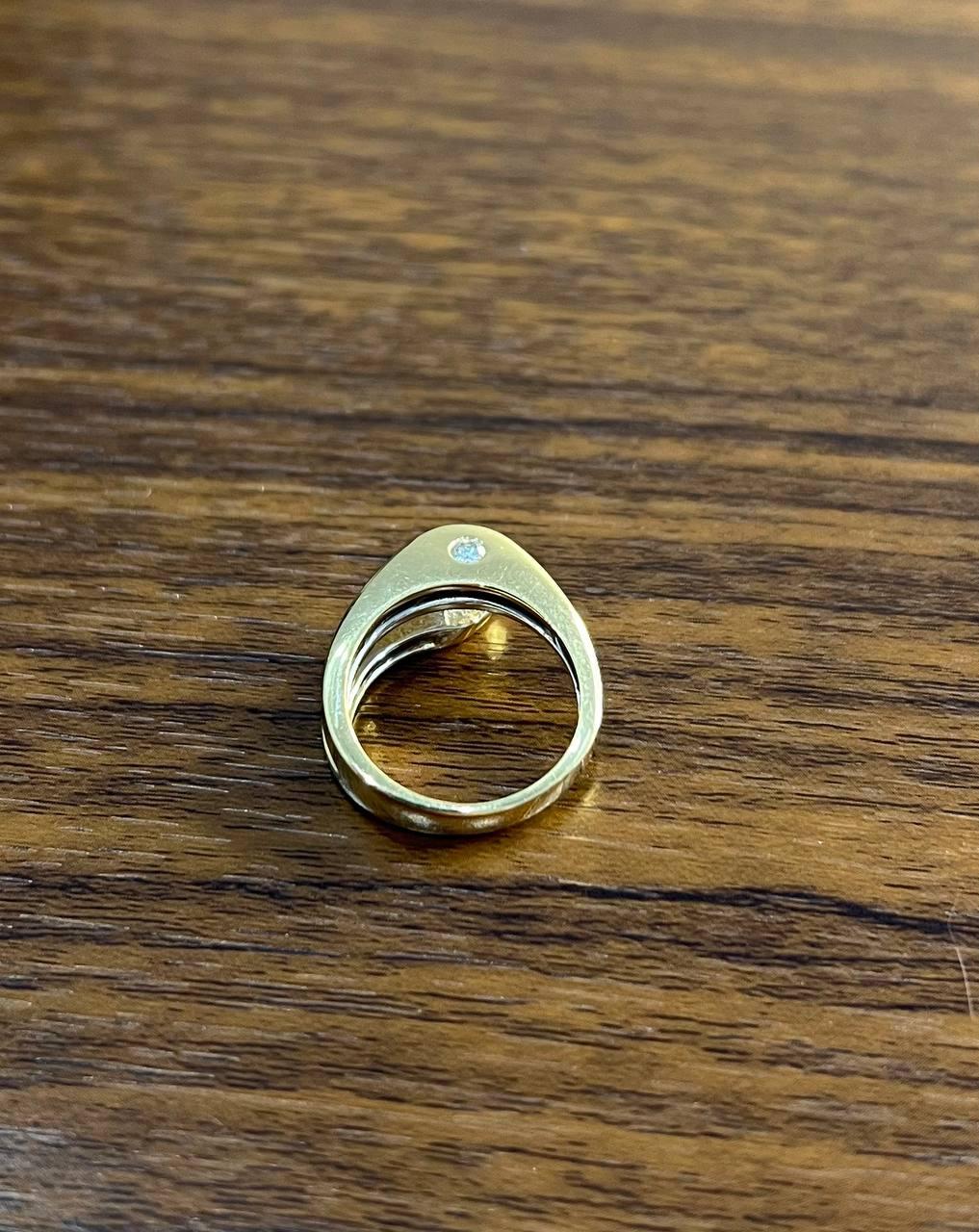Unique Round Diamond Tension Set Flush Set Bypass 14K Yellow Gold Statement Ring