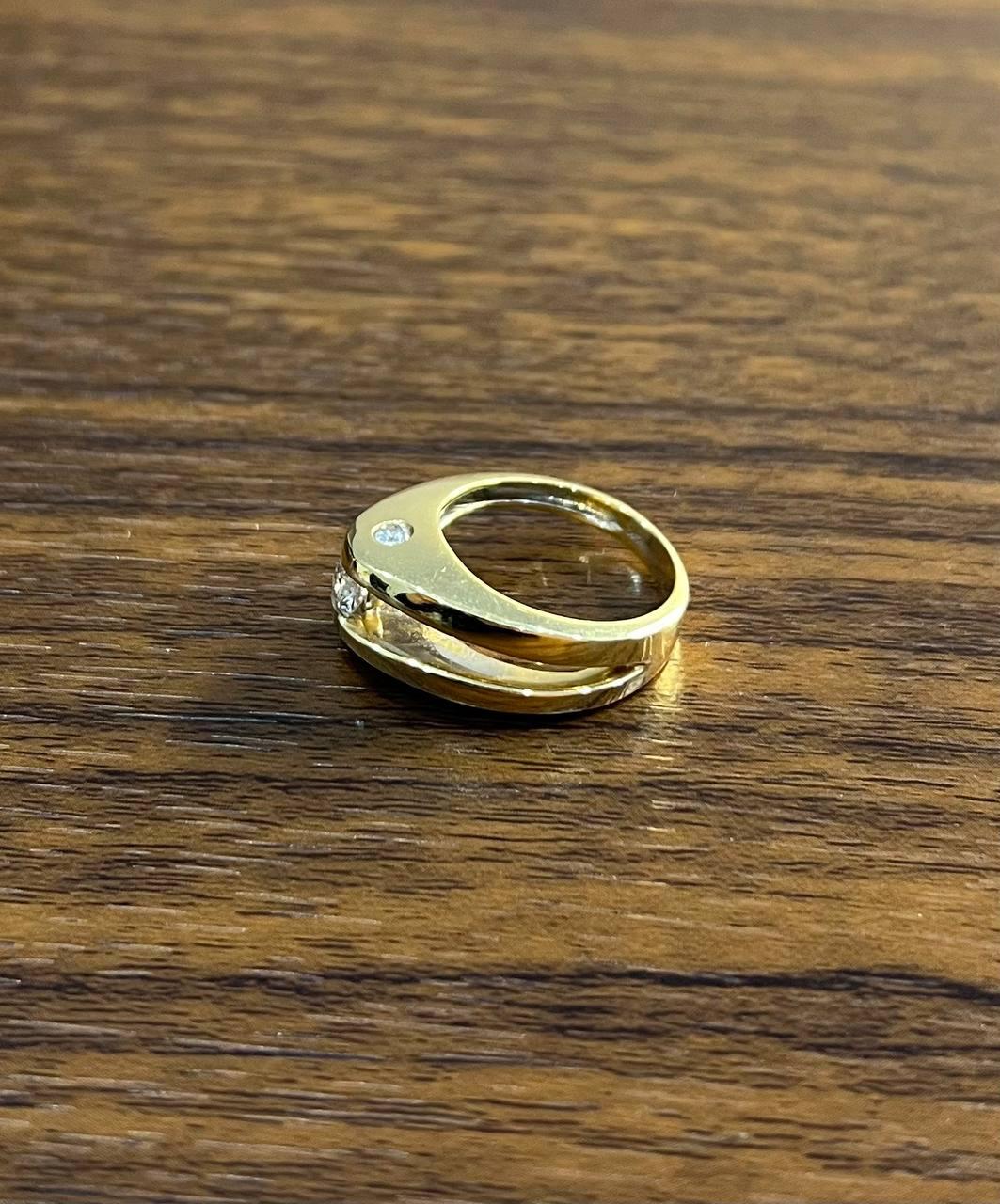 Unique Round Diamond Tension Set Flush Set Bypass 14K Yellow Gold Statement Ring